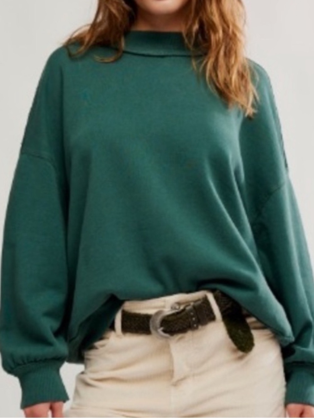 FREE PEOPLE Movement A Cut Above XS Top Green Mock Turtle Neck Fleece Sweatshirt